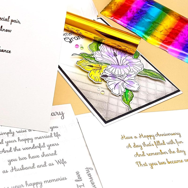 JBQUEEN 3pc Happy Anniversary Stick & Shine Foil Transfer Sticker Paper for Handmade Card Making Scrapbooking and Album Journal Invitation Decoration Metallic Hot Foil Transfer Printing Adhesive Sheets - Image 3